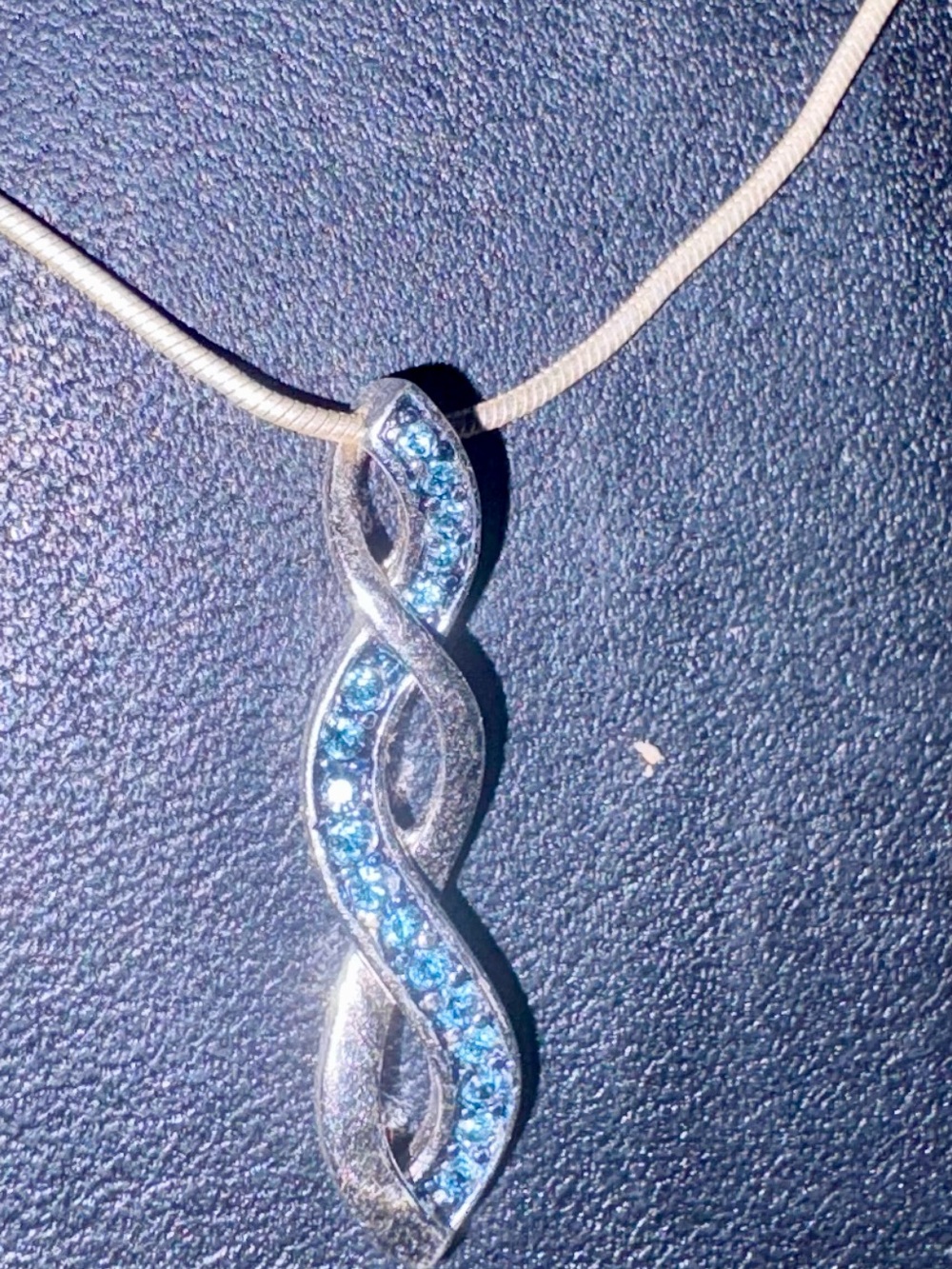 Sterling Silver Pave Blue Diamond Twisted Pendant With 18 In Chain